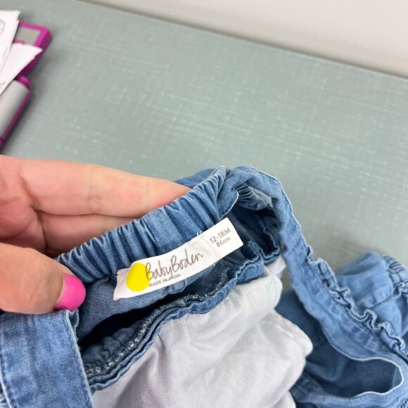 Mini Boden Chambray Ruffle Heart Dungarees 12-18 Months - Picture 5 of 8